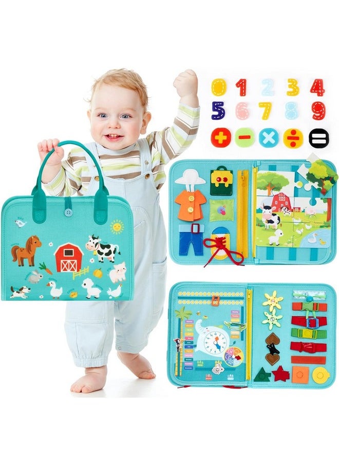 KolorFish Busy Board 9 in 1 Toddler Toy from 2 Years Girls Boys - Activity Board Motor Skills Toy, Baby Sensory Montessori Toy from 1 2 3 4 Years Educational Toy (Blue Farm)
