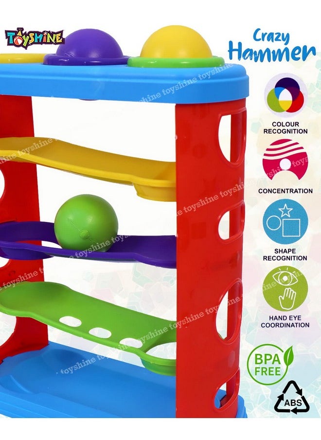 Toyshine Ramp Race Slope Rolling Hammer Toy Set with 3 Balls for kids Pound a Ball Toy for Toddlers Boys and Girls, STEM Developmental Educational Fun Learning Toy, Best Birthday Gifts (Medium)
