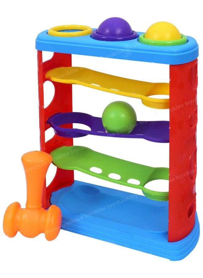Toyshine Ramp Race Slope Rolling Hammer Toy Set with 3 Balls for kids Pound a Ball Toy for Toddlers Boys and Girls, STEM Developmental Educational Fun Learning Toy, Best Birthday Gifts (Medium)