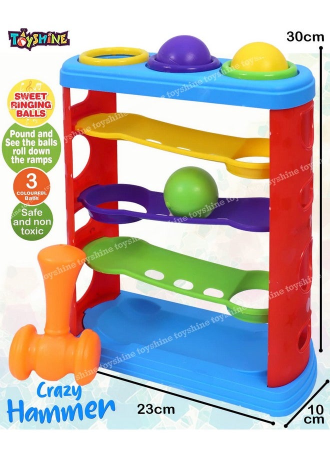 Toyshine Ramp Race Slope Rolling Hammer Toy Set with 3 Balls for kids Pound a Ball Toy for Toddlers Boys and Girls, STEM Developmental Educational Fun Learning Toy, Best Birthday Gifts (Medium)