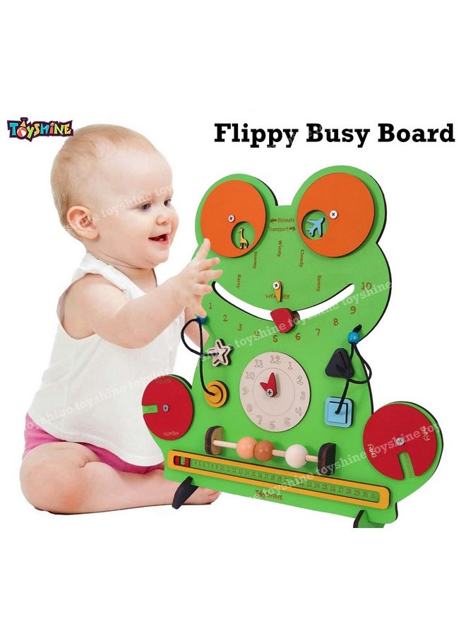 Toyshine Wooden The Flippy Busy Board with 10 Busy Activities | Big Size Montessori Gifts Toys for Toddlers Boys & Girls 2 3 4 5 Year Old Preschool Basic Skills Learning