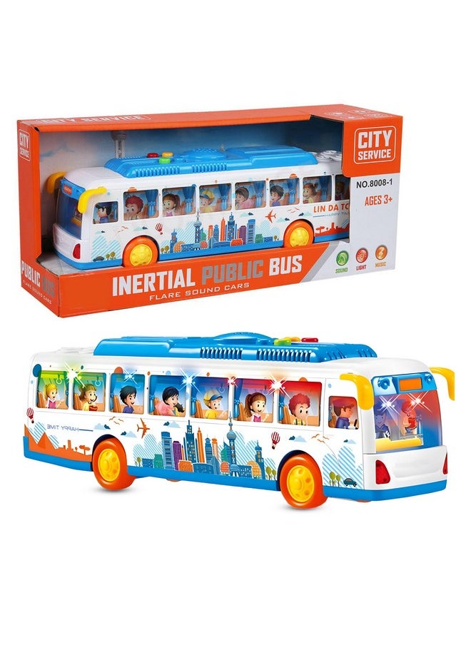 Toyshine Friction Powered Bus Toy with Music and Lights Smooth Push and Go Pretend Play Toy Great Gift for Kids 3+ Years