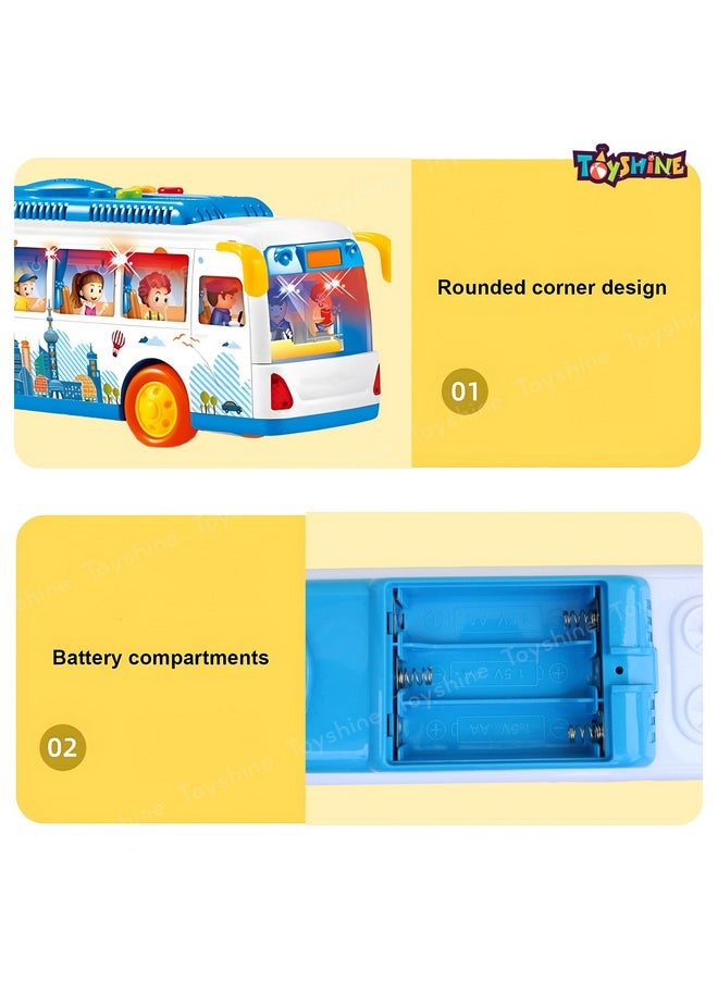 Toyshine Friction Powered Bus Toy with Music and Lights Smooth Push and Go Pretend Play Toy Great Gift for Kids 3+ Years