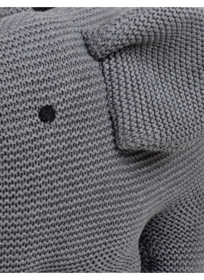 Pluchi Elephant Cotton Knitted Stuffed/Plush/Soft Toys For Babies&Kids (Grey)
