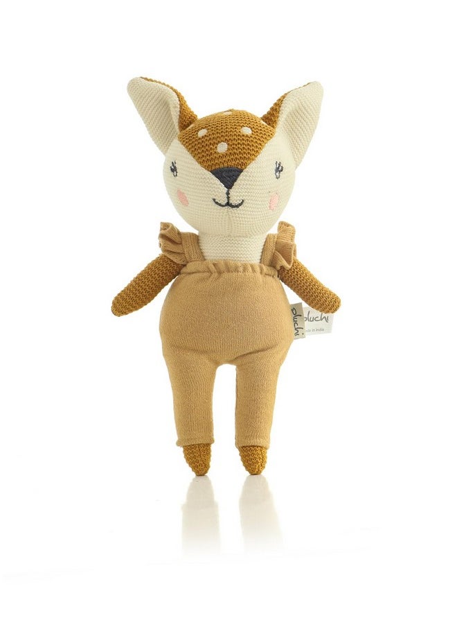 Pluchi Classy Fox- Cotton Knitted Stuffed Soft Toy (Mustard & Ivory)
