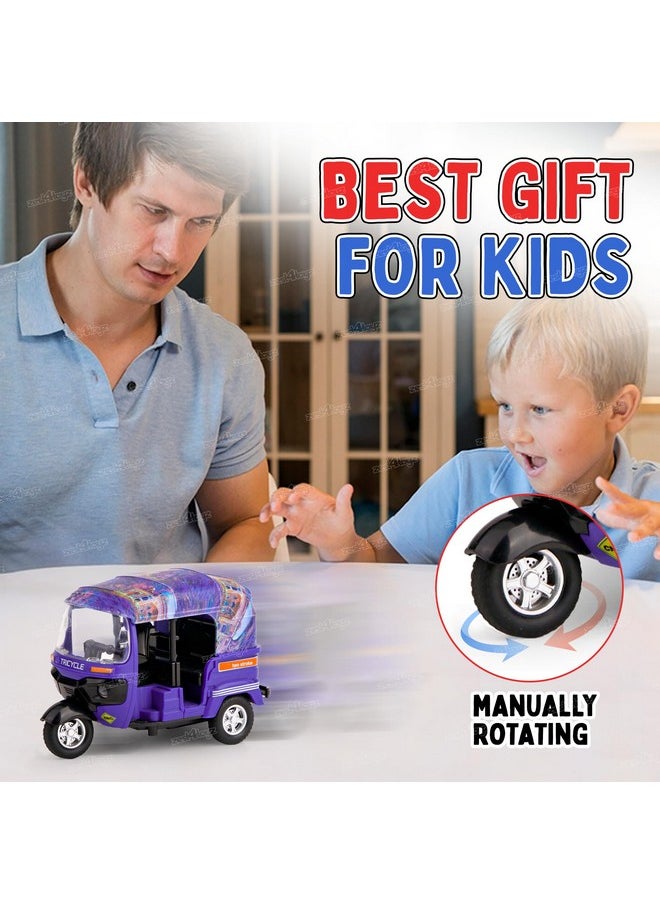 Zest 4 Toyz Auto Rickshaw Toy for Kids with Pull Back Action |Tricycle Vehicle Toys Movable Handle for Girls and Boys- Purple