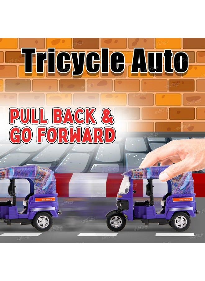 Zest 4 Toyz Auto Rickshaw Toy for Kids with Pull Back Action |Tricycle Vehicle Toys Movable Handle for Girls and Boys- Purple