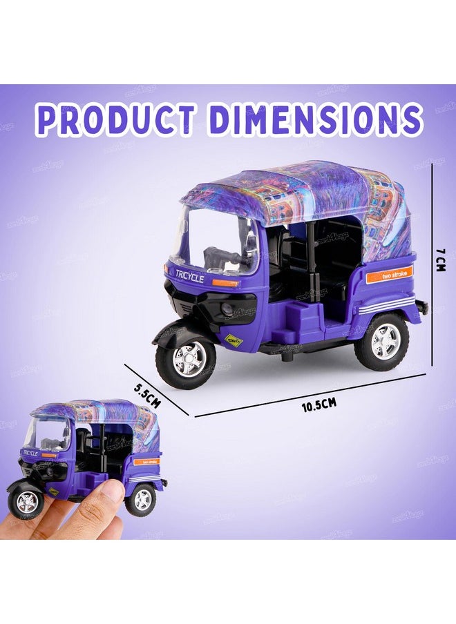 Zest 4 Toyz Auto Rickshaw Toy for Kids with Pull Back Action |Tricycle Vehicle Toys Movable Handle for Girls and Boys- Purple