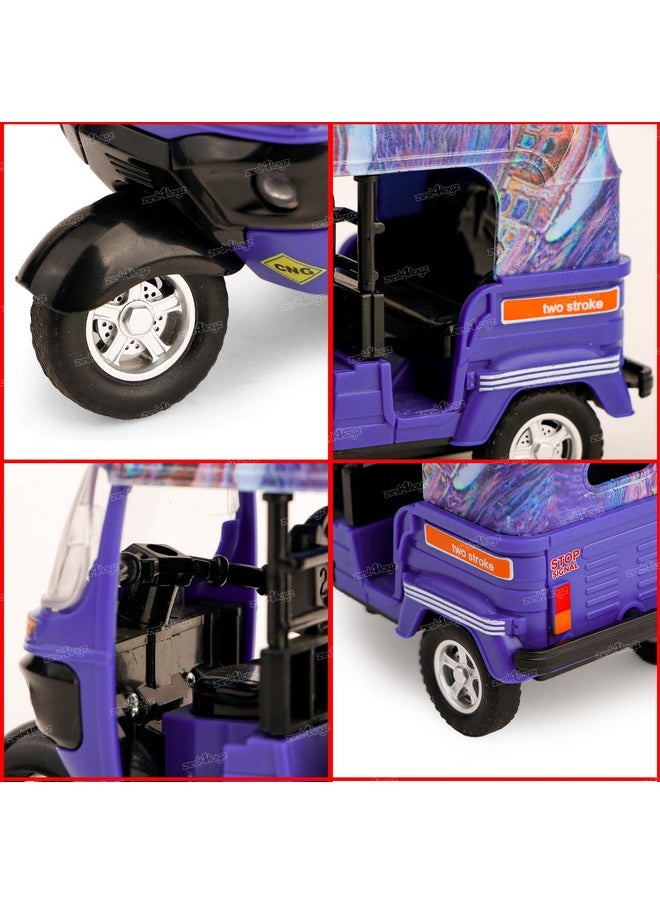 Zest 4 Toyz Auto Rickshaw Toy for Kids with Pull Back Action |Tricycle Vehicle Toys Movable Handle for Girls and Boys- Purple