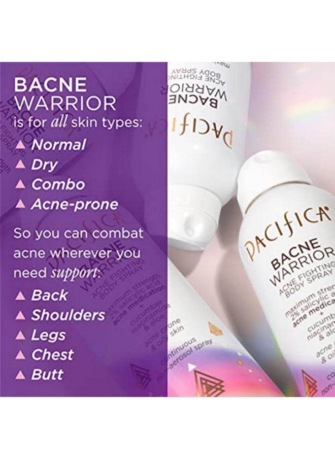 Pacifica Bacne Acne Cleanser Spray - Bacne Warrior - Body Spray for Acne Treatment - w/ 2% Salicylic Acid Niacinamide & Aloe - for Body, Chest & Back Acne for Teens & Adults Vegan Dermatologist Tested