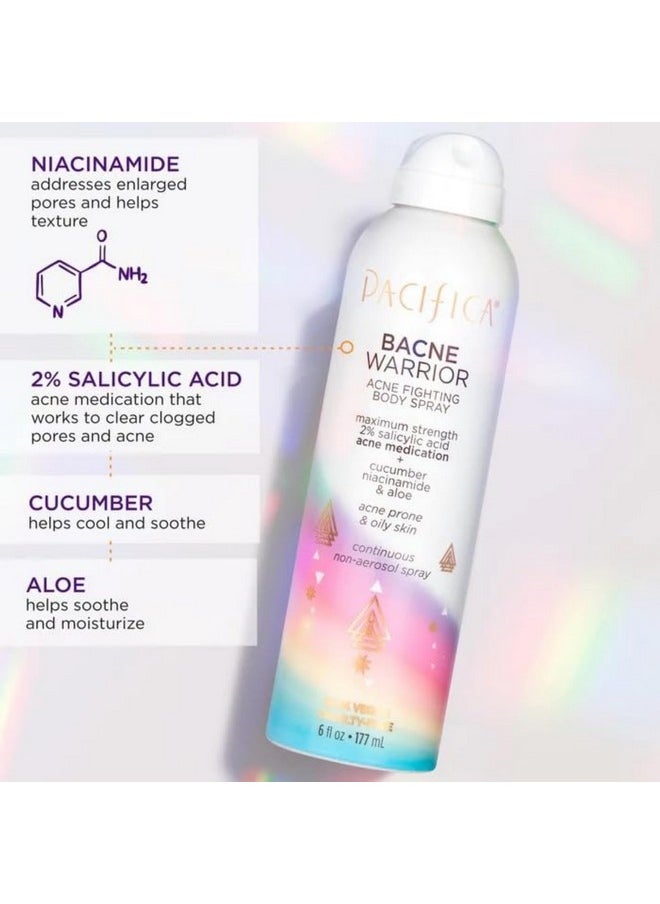 Pacifica Bacne Acne Cleanser Spray - Bacne Warrior - Body Spray for Acne Treatment - w/ 2% Salicylic Acid Niacinamide & Aloe - for Body, Chest & Back Acne for Teens & Adults Vegan Dermatologist Tested