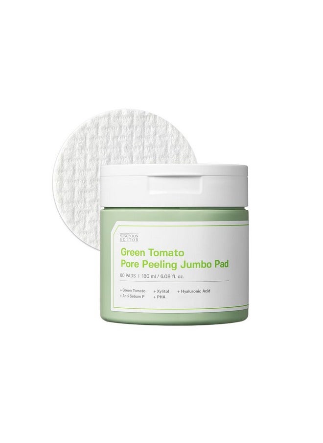 SUNGBOON EDITOR Green Tomato Pore Peeling Jumbo Pore Pad 60 Sheets | Pore Minimizer for Face | Exfoliating Pads with PHA, Green Tomato Extract, Hyaluronic Acid | Korean Skin Care