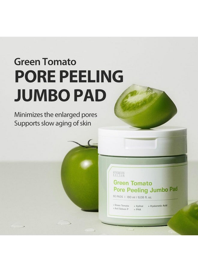 SUNGBOON EDITOR Green Tomato Pore Peeling Jumbo Pore Pad 60 Sheets | Pore Minimizer for Face | Exfoliating Pads with PHA, Green Tomato Extract, Hyaluronic Acid | Korean Skin Care