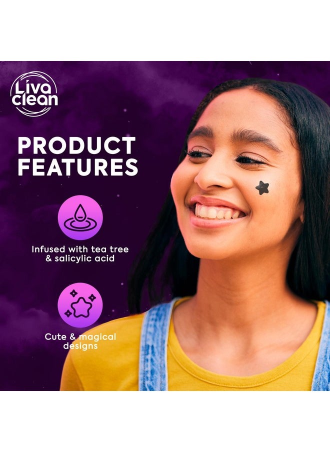 LivaClean 250CT Black Star Pimple Patches Midnight Magic w/Salicylic Acid & Tea Tree Oil - Pimple Patches for Face, Hydrocolloid Acne Patches, Cute Face Stickers, Zit Patches
