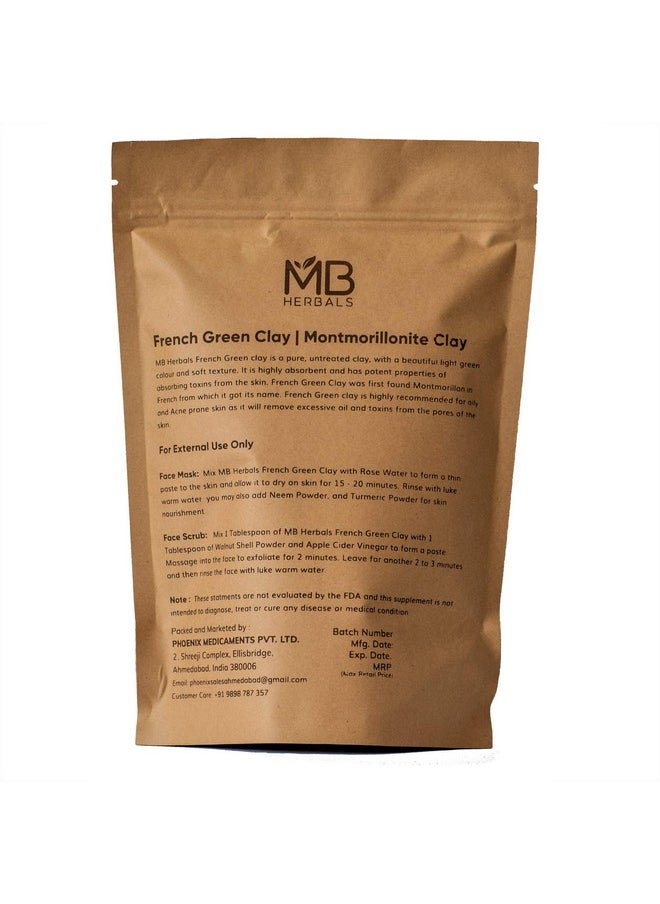MB Herbals French Green Clay 1 lb | 16 oz One Pound Large Economy Pack | 100% Pure Montmorillonite Clay | Absorbs Excess Oil | Detoxifies Skin | Highly Recommended For Oily Skin