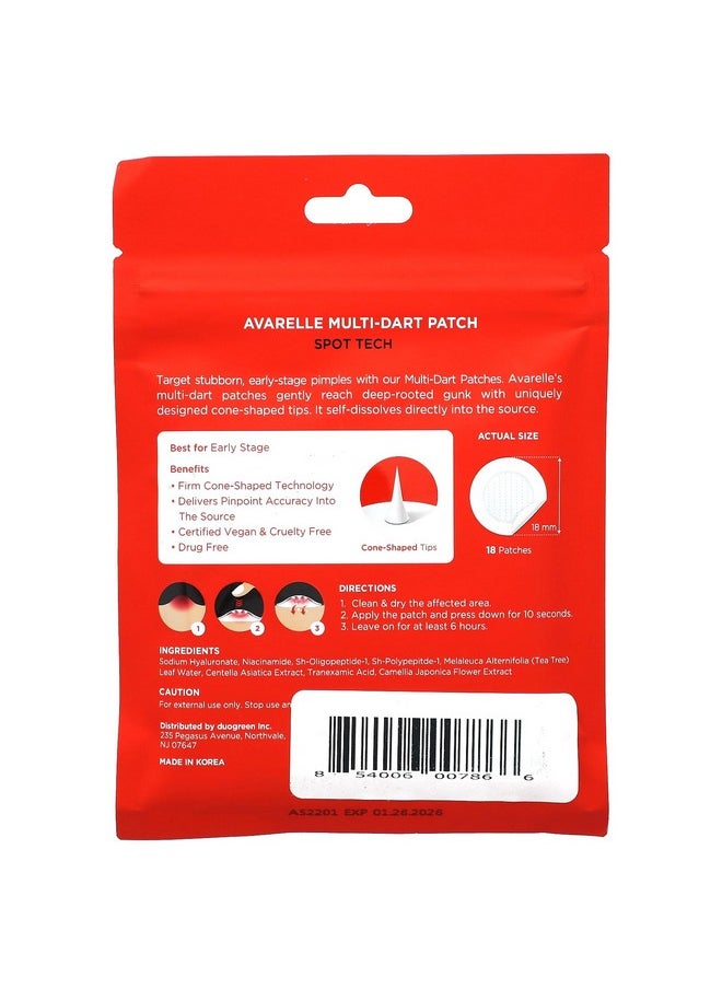 AVARELLE Multi-dart Spot Tech Microneedle Patch by | Acne Patches for Early-stage Blemish, Stubborn Deep Rooted Pimples | Facial Skin Acne Dots | Cruelty Free Certified, Carbonfree(18 CT)