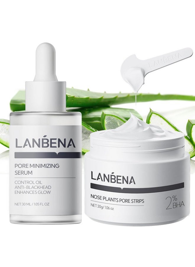 LANBENA 3-in-1 Blackhead Removal Set - Pore Strips (30g), Pore Minimizing Serum (30ml) & Removal Paper - Mask for Face, Minimizes Pores & Leaves Skin Fresh & Clean, Blackhead Remover