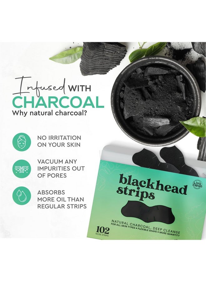 LivaClean (102 Strips Charcoal Blackhead Remover Pore Strips for Face Nose Pores - Blackheads Removal - Blackhead Removers - Blackhead Remover Strip - Black Head Nose Strips Black Head Remover