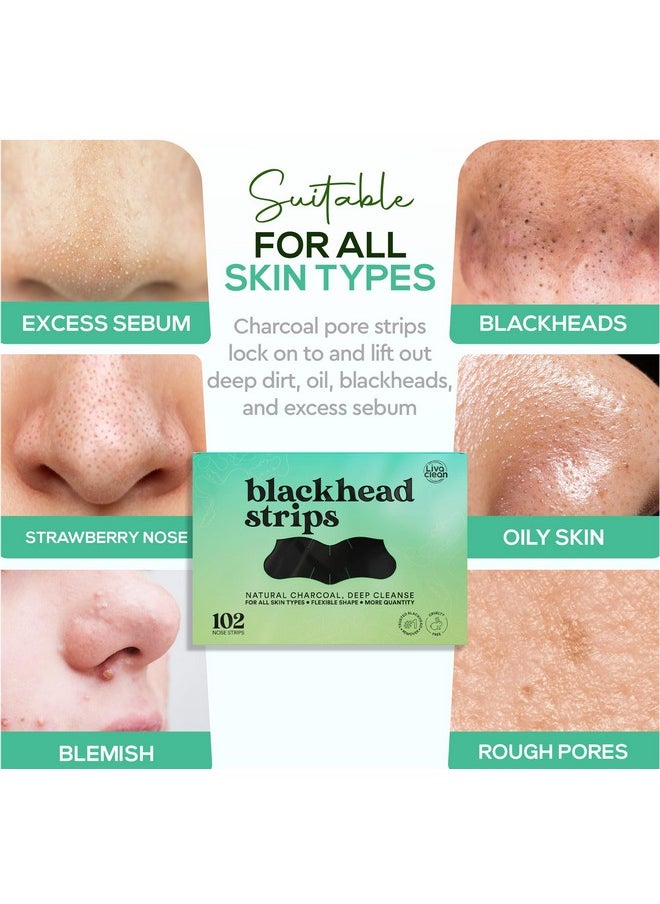 LivaClean (102 Strips Charcoal Blackhead Remover Pore Strips for Face Nose Pores - Blackheads Removal - Blackhead Removers - Blackhead Remover Strip - Black Head Nose Strips Black Head Remover