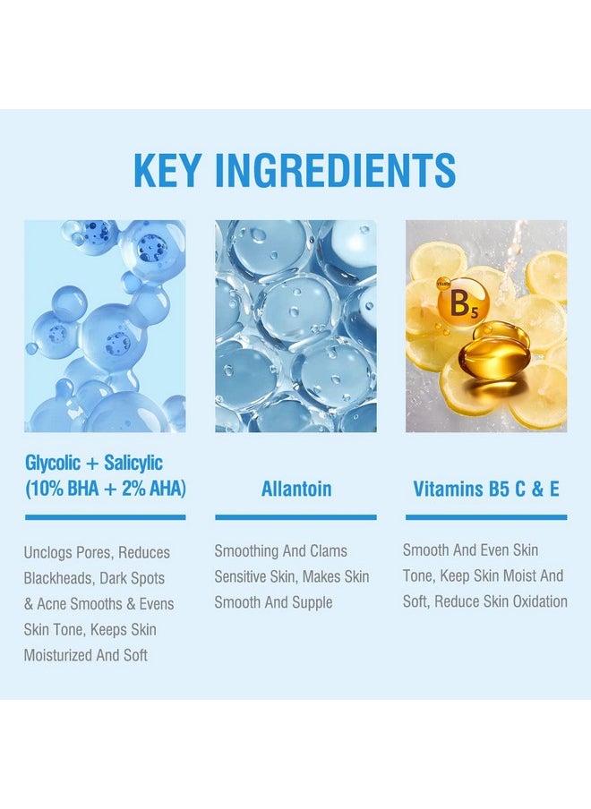 10% Glycolic Acid + 2% Salicylic Acid Peel Pads - BACHERI Resurfacing Pads For Face with Vitamins B5, C & E, Allantoin - Exfoliating Facial Peel for Dark Spots, Blackhead, Acne 55 Pads