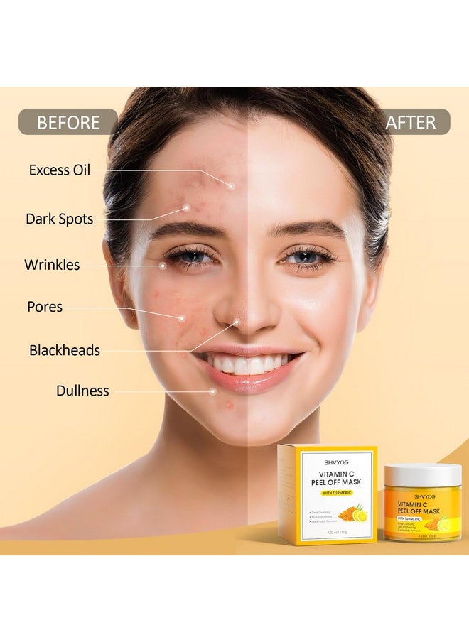SHVYOG Vitamin C Peel Off Face Mask, Peel Off Mask with Turmeric, Blackhead Remover & Deep Cleansing Face Peel Mask, Vitamin C Exfoliating Face Mask for Blackheads, Large Pores, Dirts, Oil