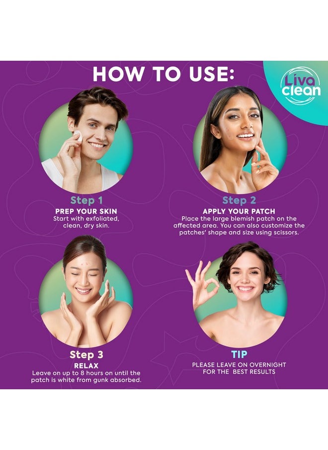 20 CT LivaClean Large Hydrocolloid Acne Patches - for Pore Spots Nose Face Cystic Pimple Zit Patch - Big Pimple Patches Hydrocolloid Bandages Strips