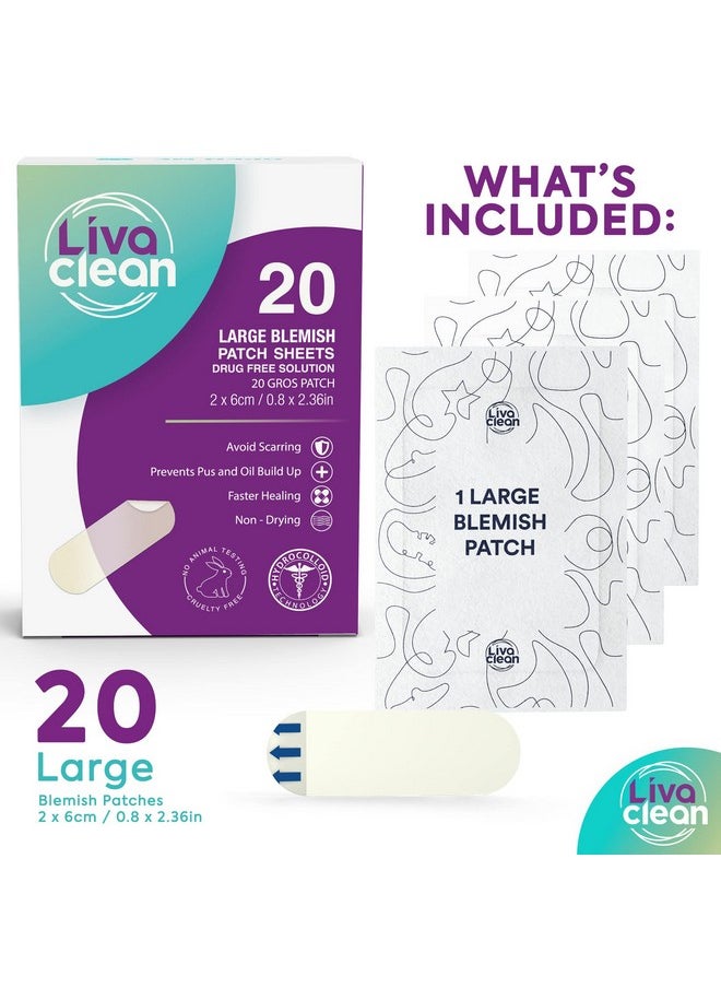 20 CT LivaClean Large Hydrocolloid Acne Patches - for Pore Spots Nose Face Cystic Pimple Zit Patch - Big Pimple Patches Hydrocolloid Bandages Strips