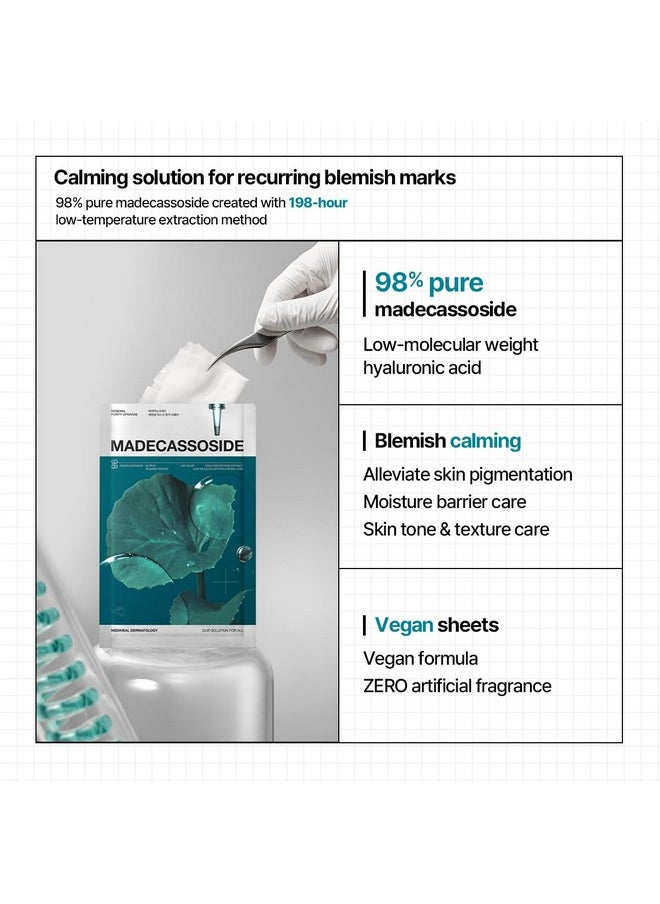 Mediheal Madecassoside Essential Sheet Mask Blemish Repair 10 pcs. 98% Purity Madecassoside & Hyaluronic Acid Included. Enhancing Moisture Barrier & Skin Texture Care. Vegan Formula Sheet Mask