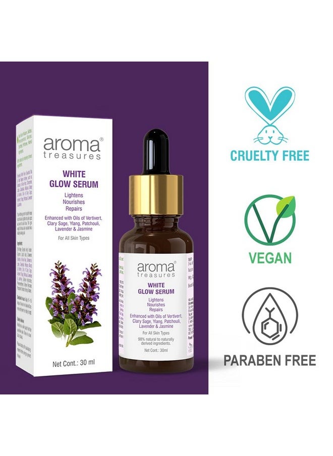 Aroma Treasures White Glow Face Serum | Skin Brightening and Anti-Dark Spots | Lightens, Nourishes, Repairs | 98% Natural to Naturally Derived Ingredients | For all skin types - 30ml
