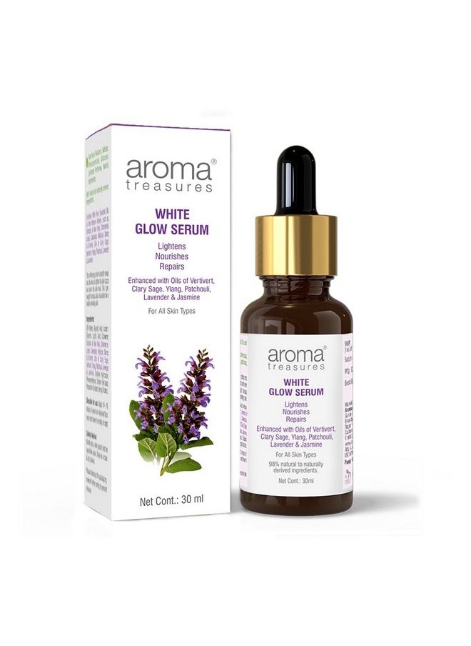 Aroma Treasures White Glow Face Serum | Skin Brightening and Anti-Dark Spots | Lightens, Nourishes, Repairs | 98% Natural to Naturally Derived Ingredients | For all skin types - 30ml