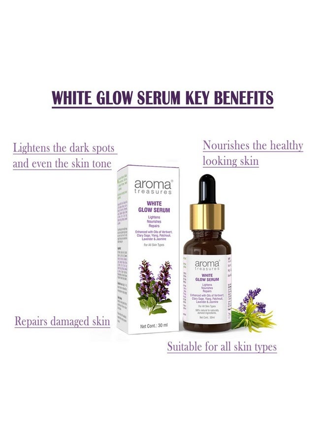 Aroma Treasures White Glow Face Serum | Skin Brightening and Anti-Dark Spots | Lightens, Nourishes, Repairs | 98% Natural to Naturally Derived Ingredients | For all skin types - 30ml