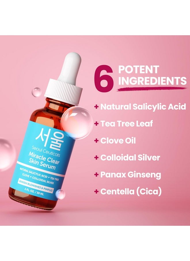SeoulCeuticals Korean Acne Serum, Skin Care Treatment for Acne Prone Skin - Rapid Action Salicylic Acid, Tea Tree & Clove For Even Skin Tone 1oz