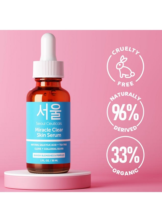 SeoulCeuticals Korean Acne Serum, Skin Care Treatment for Acne Prone Skin - Rapid Action Salicylic Acid, Tea Tree & Clove For Even Skin Tone 1oz
