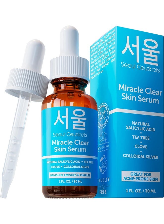 SeoulCeuticals Korean Acne Serum, Skin Care Treatment for Acne Prone Skin - Rapid Action Salicylic Acid, Tea Tree & Clove For Even Skin Tone 1oz