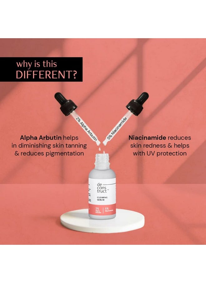 Deconstruct Skin Clearing Face Serum with 5% Niacinamide and 2% Alpha Arbutin | Reduces Pigmentation, Dark Spots, Marks| Improves skin texture | Gentle & Effective face serum | 30 ml each, pack of 2