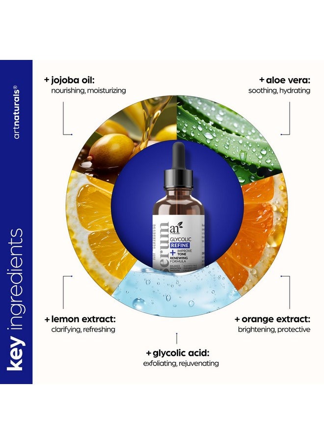 artnaturals Glycolic Serum - Face Serum - Vitamin C and Aloe Vera - Exfoliates and Minimizes Pores, Reduce Acne, Breakouts, and Appearance of Aging and Scars -1 oz.