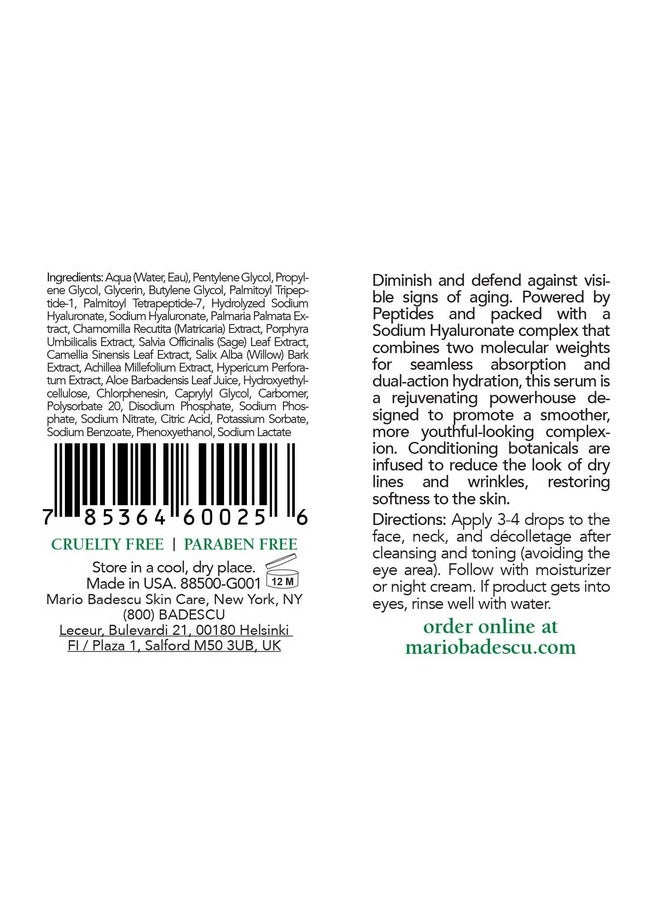 Mario Badescu Super Peptide Serum for All Skin Types, Reduces the Look of Dry Lines & Wrinkles, Formulated with Sodium Hyaluronate & Peptides, 1 FL OZ