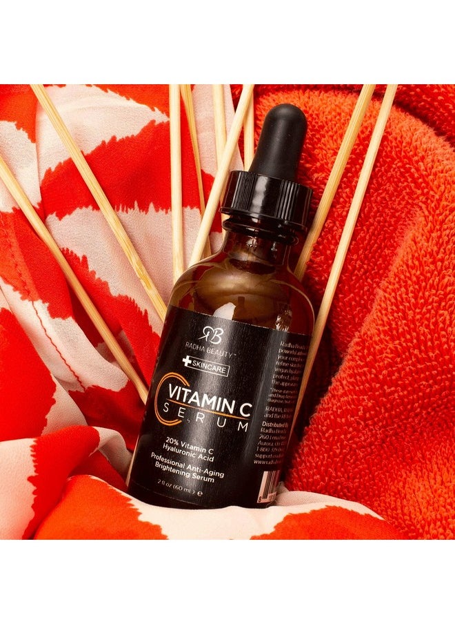 Radha Beauty Natural Vitamin C Serum 2oz, Vitamin C, Vitamin E, Hyaluronic Acid and Aloe, Facial Serum for Anti-Aging Wrinkles, Dark Spots, Fine Lines