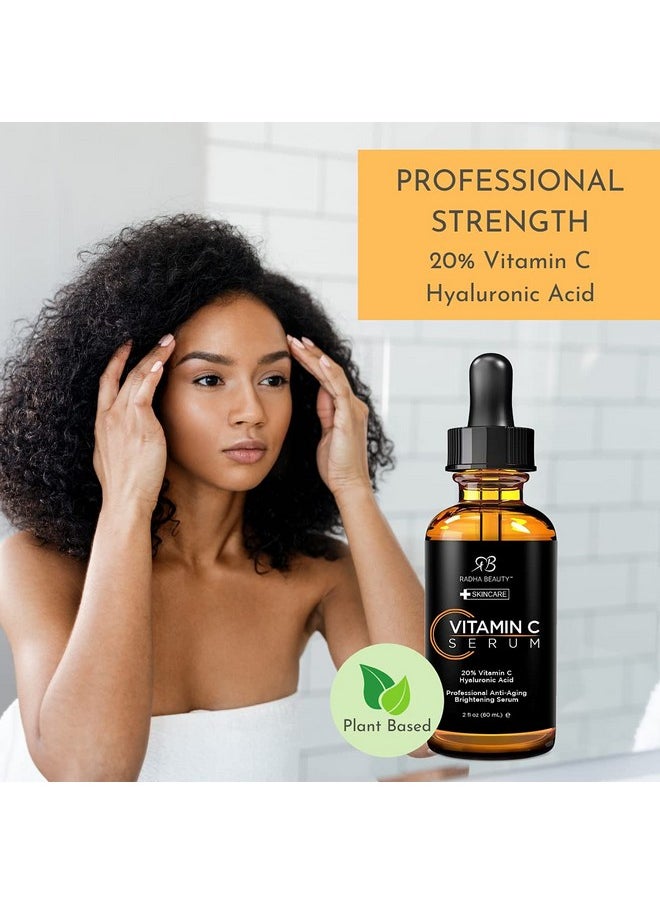 Radha Beauty Natural Vitamin C Serum 2oz, Vitamin C, Vitamin E, Hyaluronic Acid and Aloe, Facial Serum for Anti-Aging Wrinkles, Dark Spots, Fine Lines