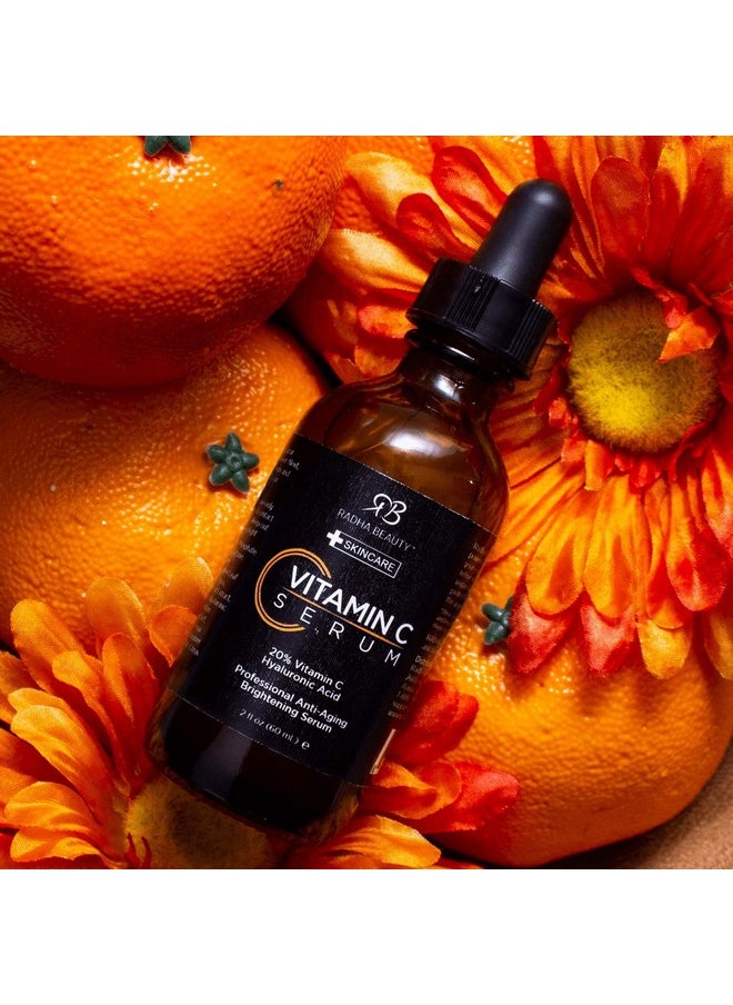 Radha Beauty Natural Vitamin C Serum 2oz, Vitamin C, Vitamin E, Hyaluronic Acid and Aloe, Facial Serum for Anti-Aging Wrinkles, Dark Spots, Fine Lines