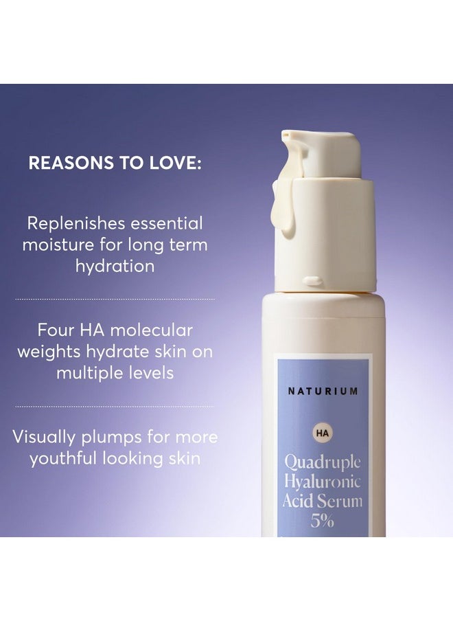 Naturium Quadruple Hyaluronic Acid Serum 5%, Hydrating & Plumping Face Serum, Anti-Aging & Moisturizing Skin Care, Fragrance-Free, 1 oz
