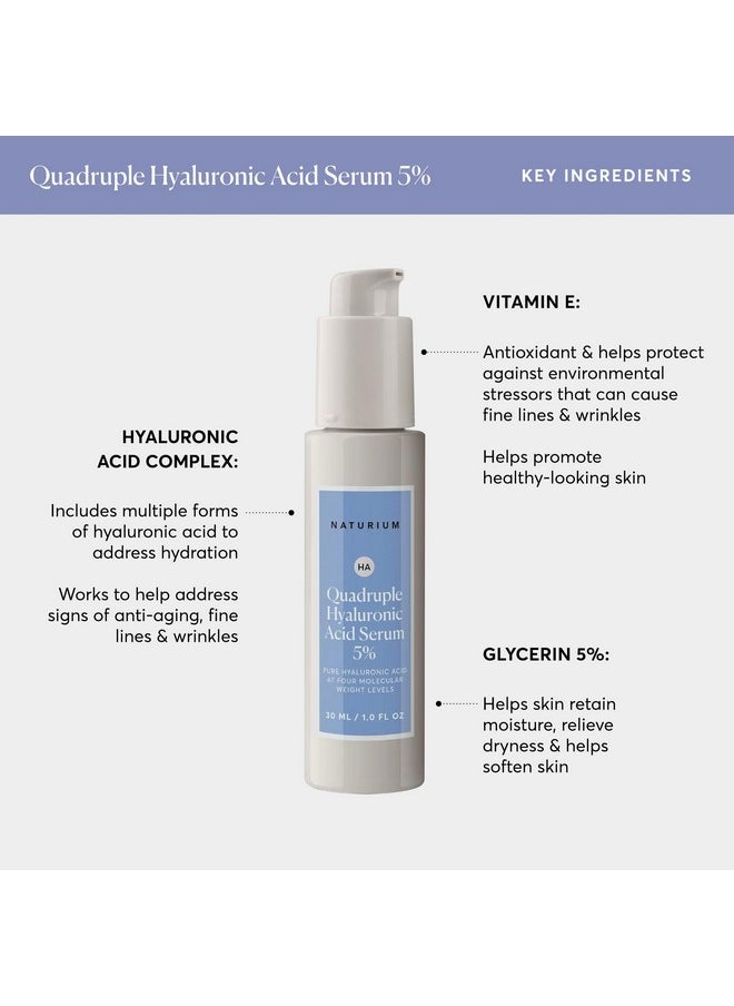 Naturium Quadruple Hyaluronic Acid Serum 5%, Hydrating & Plumping Face Serum, Anti-Aging & Moisturizing Skin Care, Fragrance-Free, 1 oz