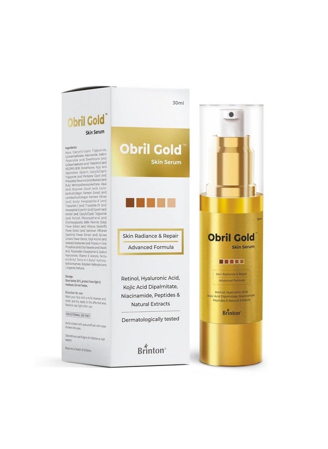 Brinton Obril Gold Skin Serum for Hyperpigmentation with Hyaluronic Acid for Dark Spot Removal, Tan & Acne Marks | Reduces Wrinkles & Fine Lines - 30ml x Pack of 3