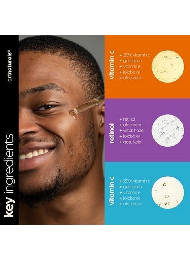 artnaturals Anti-Aging-Set with Vitamin-C Retinol and Hyaluronic-Acid - (3 x 1 Fl Oz / 30ml) Serum for Anti Wrinkle and Dark Circle Remover - All Natural and Moisturizing