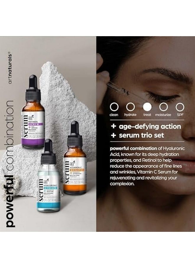 artnaturals Anti-Aging-Set with Vitamin-C Retinol and Hyaluronic-Acid - (3 x 1 Fl Oz / 30ml) Serum for Anti Wrinkle and Dark Circle Remover - All Natural and Moisturizing