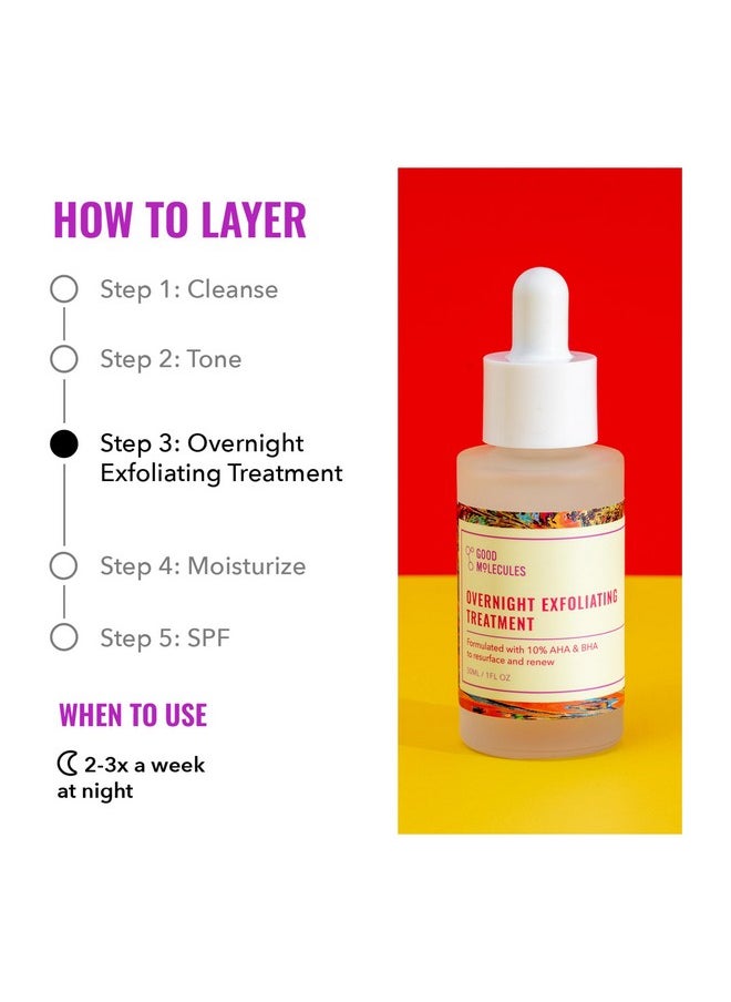 Good Molecules Overnight Exfoliating Treatment - Facial Exfoliant with AHA for Tone and Texture - Pore Minimizer, Skincare for Face with Salicylic Acid