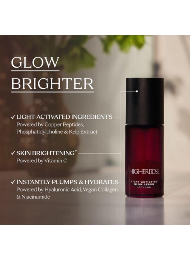 HigherDOSE Light-Activated GLOW SERUM - Anti Aging Face Serum to Plump, Hydrate & Smooth Fine Lines - Made with Vitamin C, Copper Peptides & Hyaluronic Acid - Boosts Benefits of Red Light (1 oz)