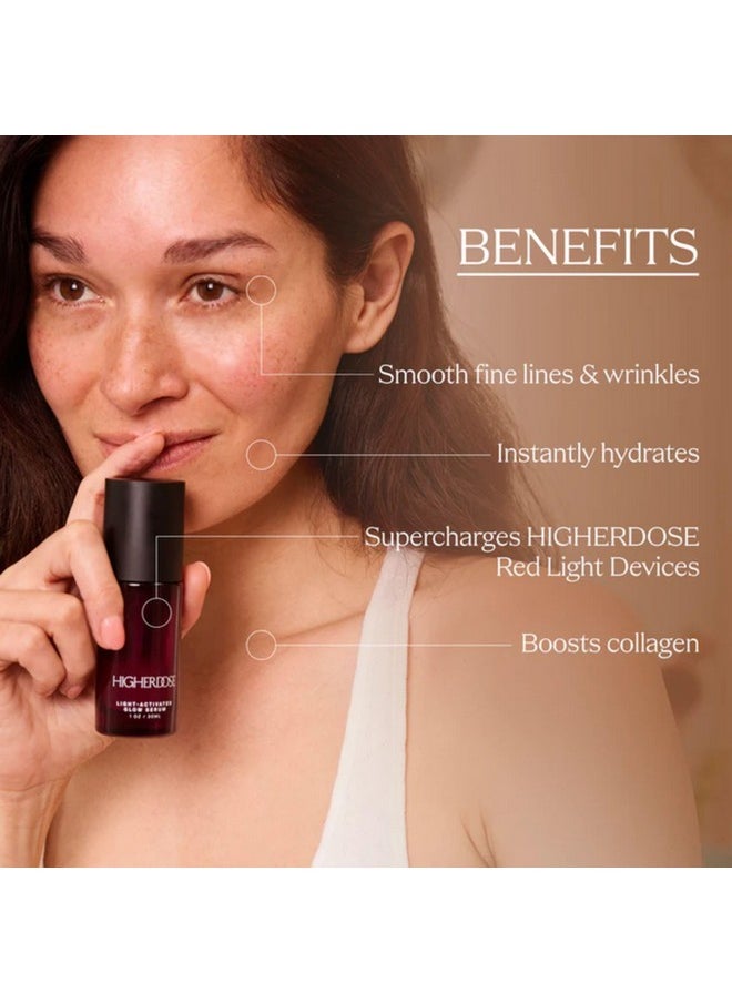 HigherDOSE Light-Activated GLOW SERUM - Anti Aging Face Serum to Plump, Hydrate & Smooth Fine Lines - Made with Vitamin C, Copper Peptides & Hyaluronic Acid - Boosts Benefits of Red Light (1 oz)
