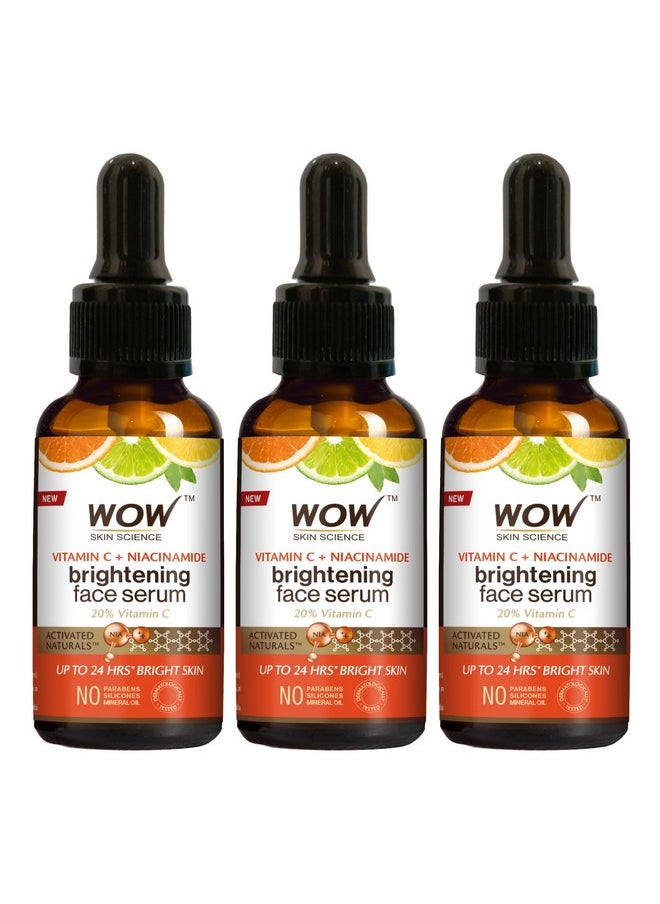 WOW Skin Science Brightening 20% Vitamin C Face Serum | Boost Collagen and Elastin for Anti aging, Skin Repair | For Dark Circles, Fine Lines | Glowing Skin | Hydrates | 30 ml | Pack of 3