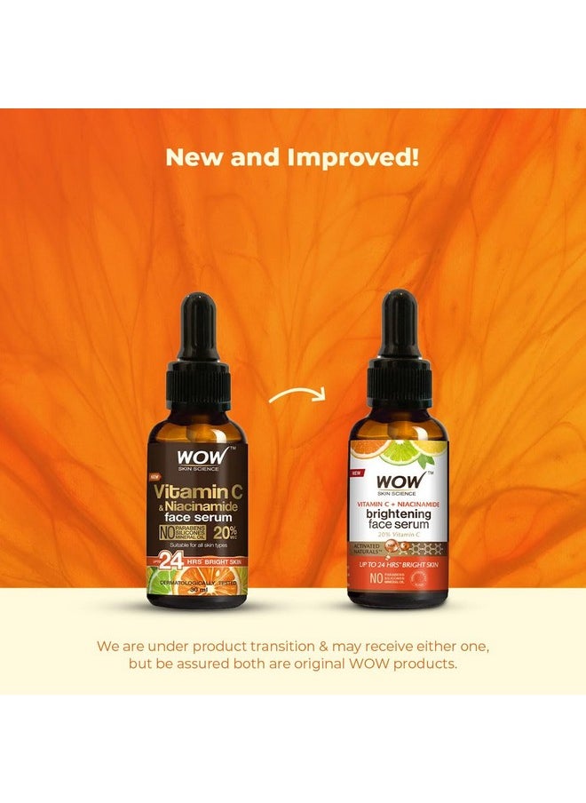 WOW Skin Science Brightening 20% Vitamin C Face Serum | Boost Collagen and Elastin for Anti aging, Skin Repair | For Dark Circles, Fine Lines | Glowing Skin | Hydrates | 30 ml | Pack of 3